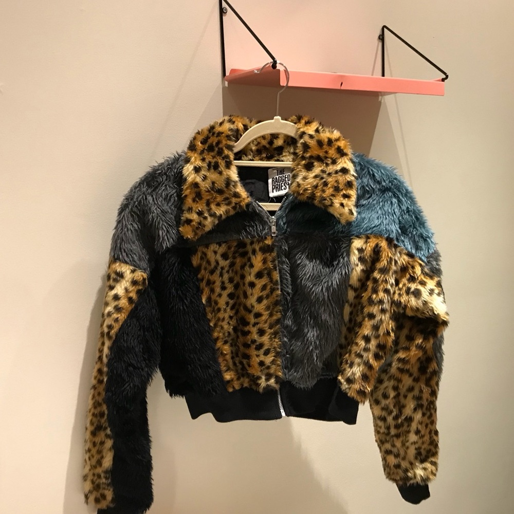Ragged Priest Patchwork Faux Fur Cropped Jacket